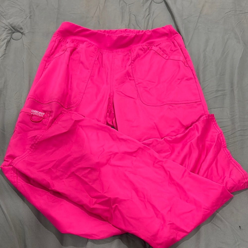 Pink Wide Leg Cargo Scrub Pants